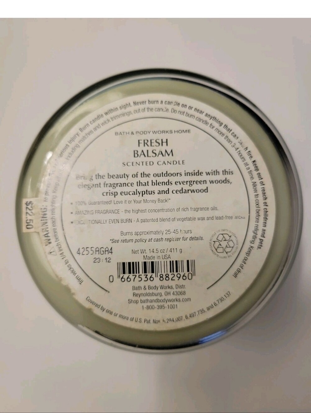 RETIRED Bath Body Works Home FRESH BALSAM 3 Wick Candle 14.5 oz NEW USA Holiday - Picture 4 of 5